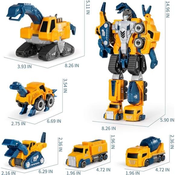 Toddler Robot Construction Vehicles Set – 5Pcs Transforming Robots for Kids - Picture 6 of 8